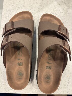 Birkenstock Papillio Taupe Double-Buckle Vegan Slide Sandals